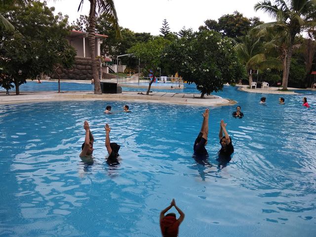Water meditation practice at a retreat